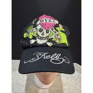 Vintage Love Dies Hard Black Mesh Trucker Hat Embroidered Shelby sig on hat